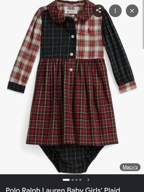 Ralph Lauren Red, Navy and Green Plaid Cotton Dress with Pony Embroidery